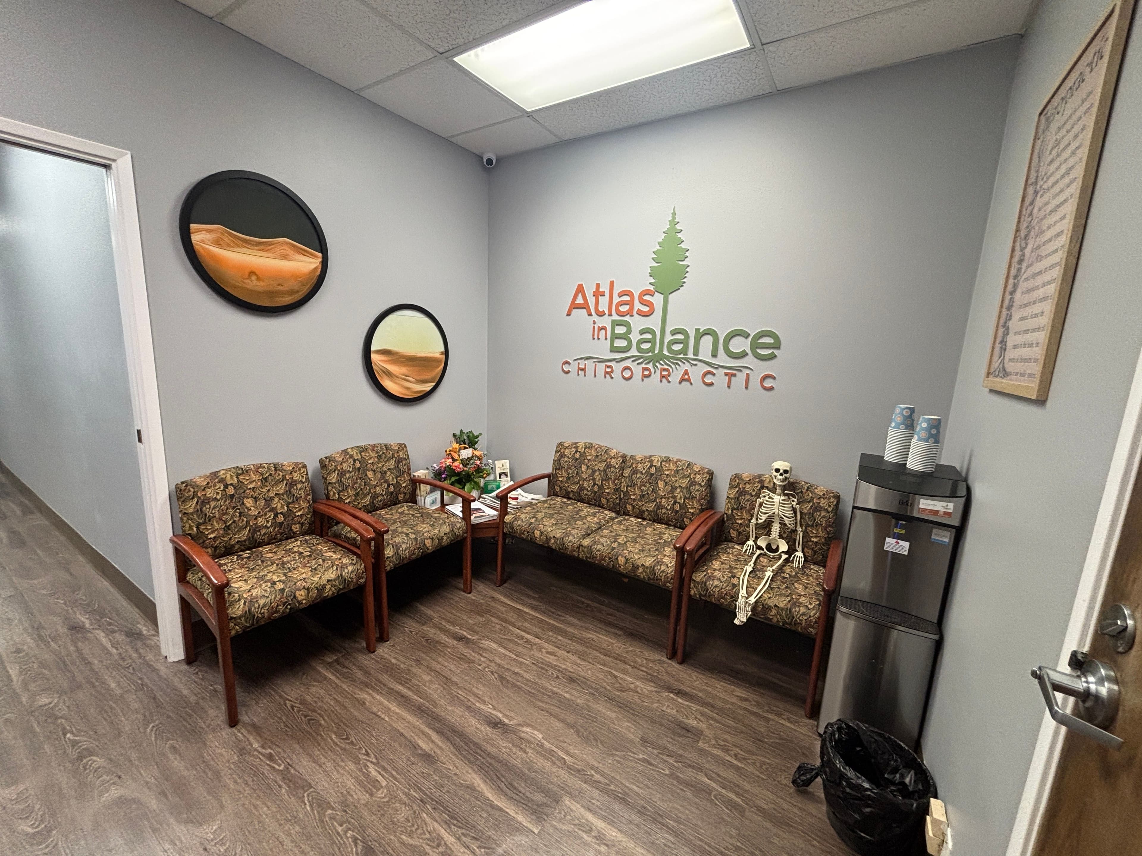 The waiting room at Atlas In Balance Chiropractic in Oceanside California.