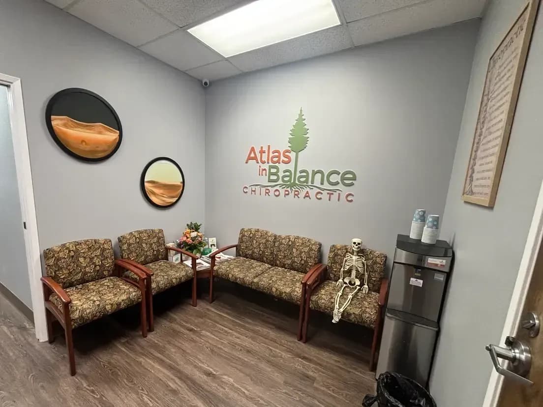 Calm waiting room at Atlas in Balance Chiropractic in Oceanside, the start of a first vertigo visit