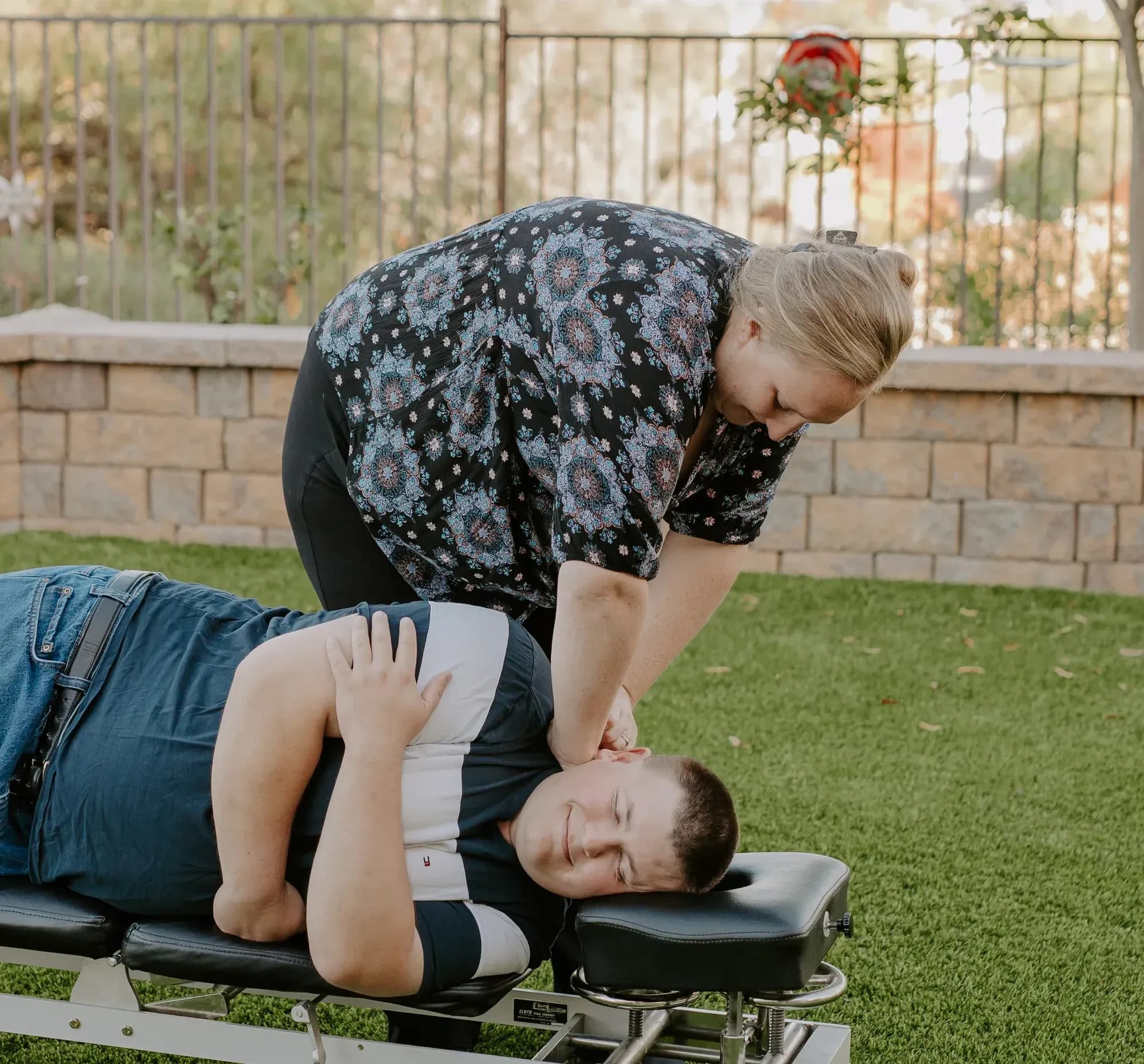 Dr. Caitlin Walker delivering a gentle, low-force upper cervical adjustment as part of vertigo care